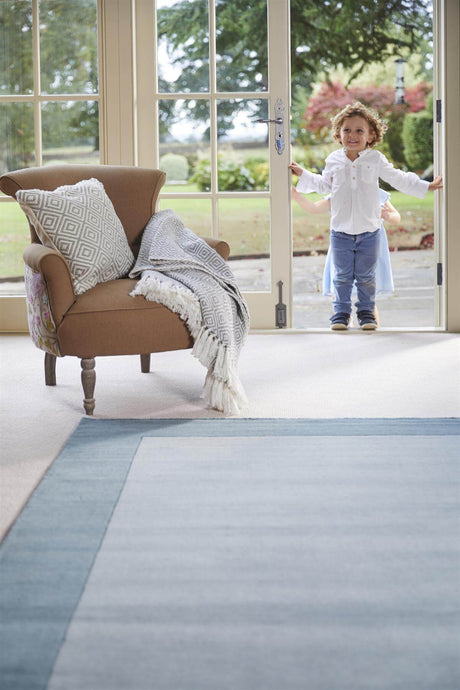 Bordered Duck Egg Blue Rug - 100% Pure Wool