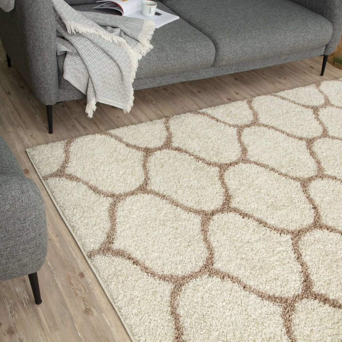 Moroccan Ivory Shaggy Rug 630 by The Rugs