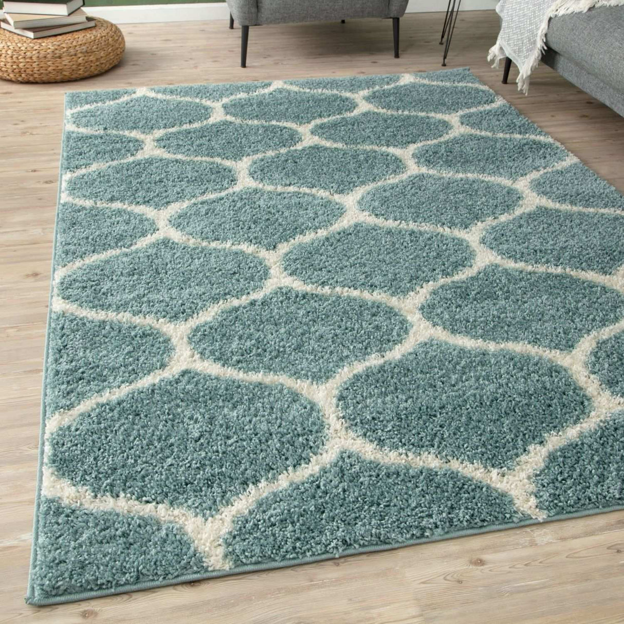 The Rugs Moroccan Duck Egg Blue Shaggy Rug 650