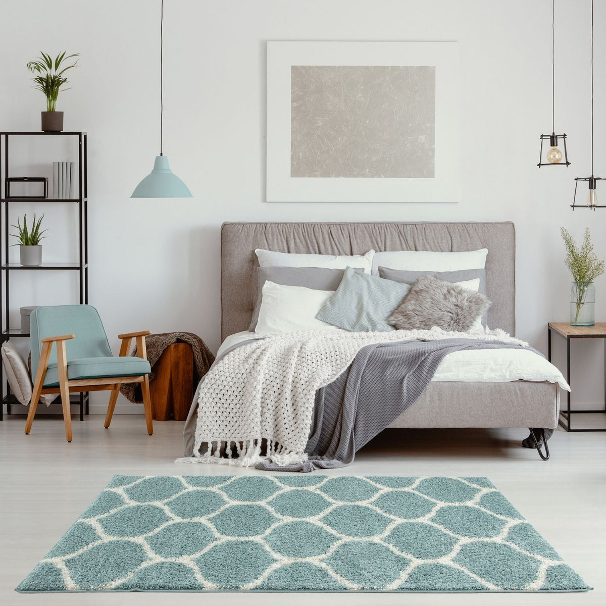 The Rugs Moroccan Duck Egg Blue Shaggy Rug 650