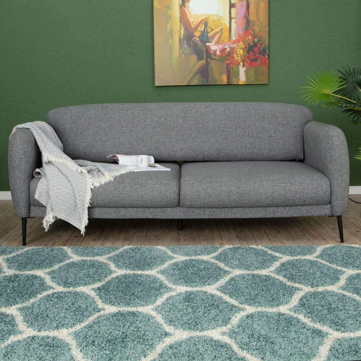 The Rugs Moroccan Duck Egg Blue Shaggy Rug 650