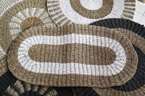 The Rugs Oval Seagrass White Tan Classic Rug - 60x120cm