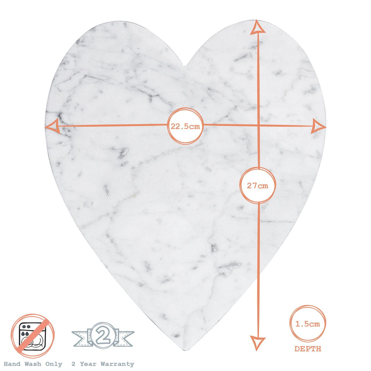 Rinkit White Heart Marble Chopping Board - 27cm x 25cm