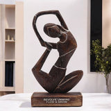 HatiNest Wooden Yoga Lady Revolved Pose Antique Finish