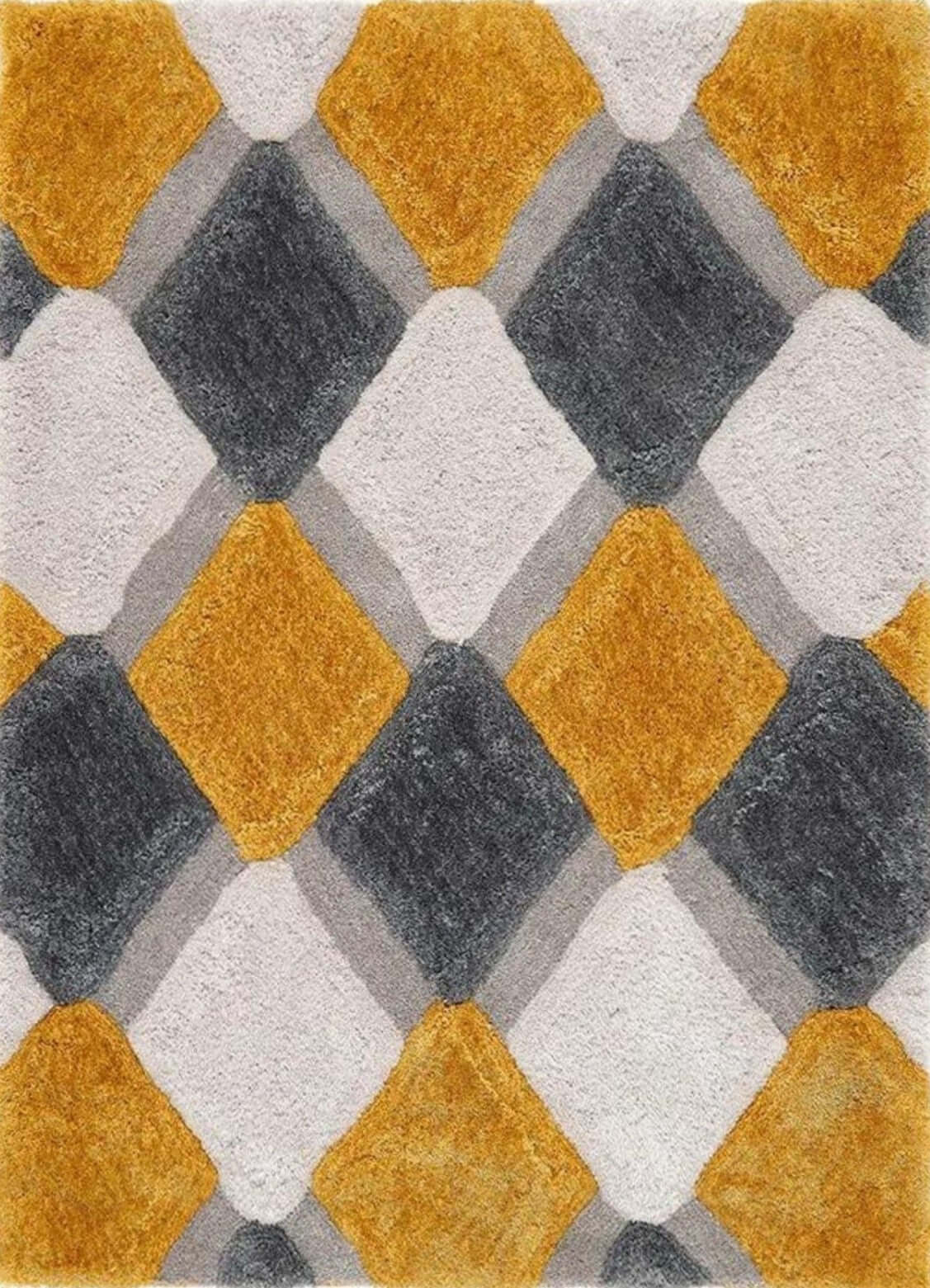 3D Ochre Geometric Shaggy Rug | The Rugs