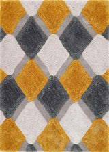 3D Ochre Geometric Shaggy Rug | The Rugs