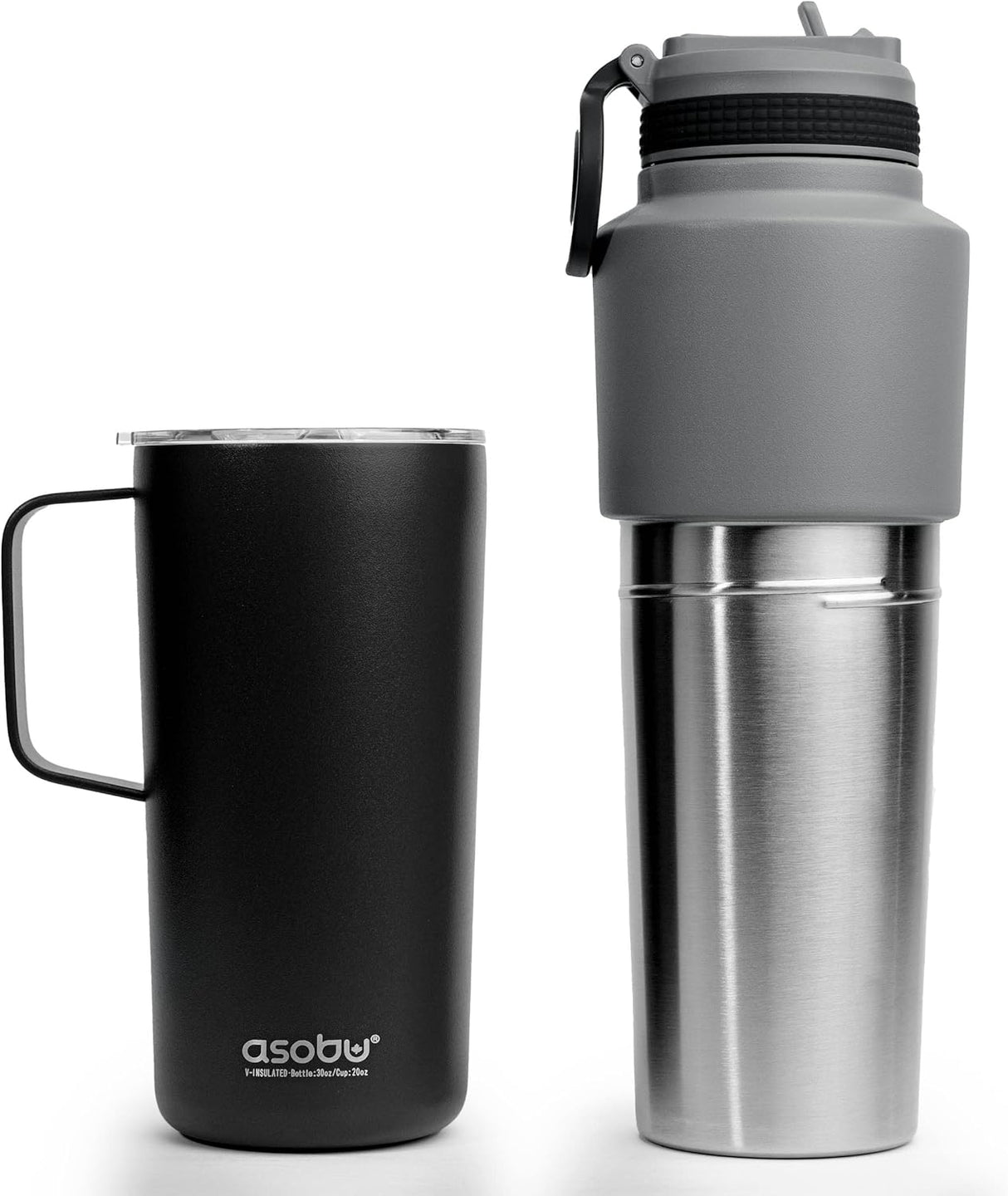 Asobu Twin Pack Bottle (900ml) with Mug (600ml), Black