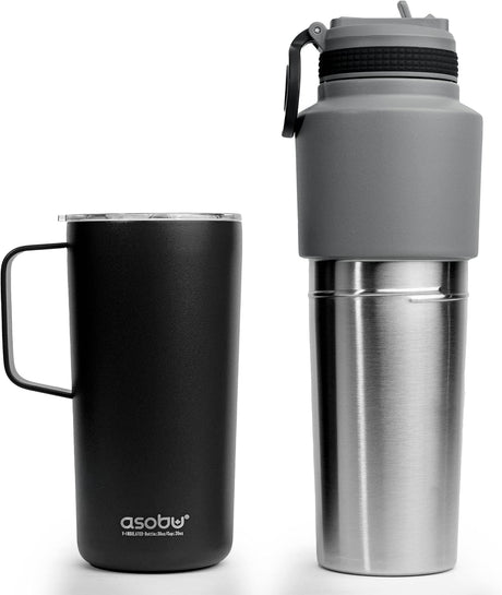 Asobu Twin Pack Bottle (900ml) with Mug (600ml), Black