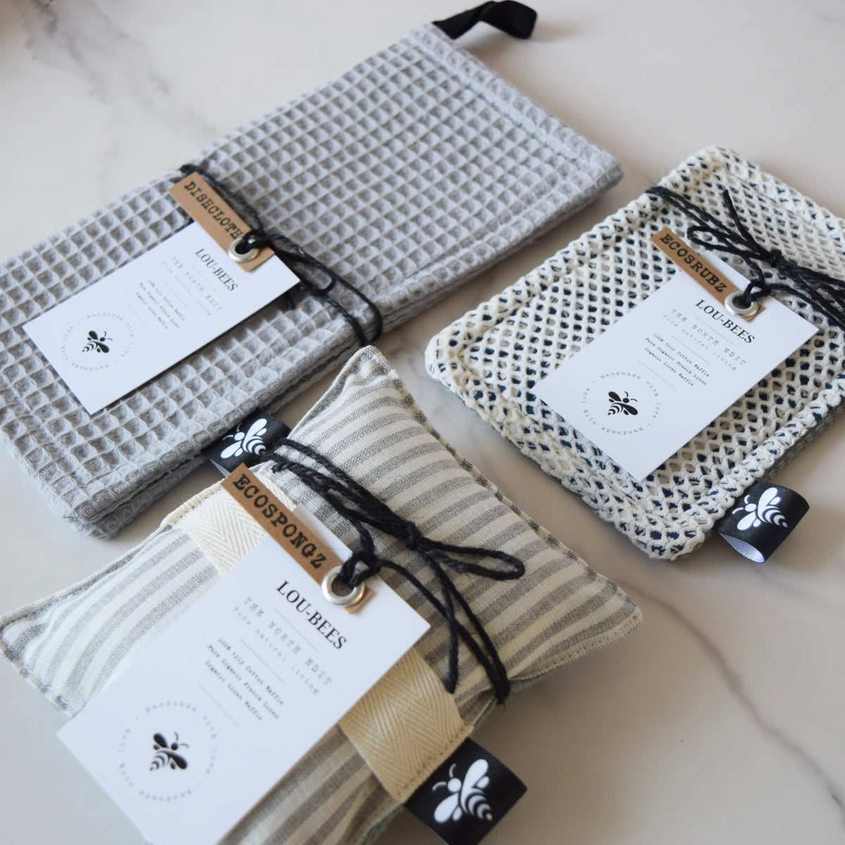 Lou-bees Grey Striped Linen Kitchen Trio