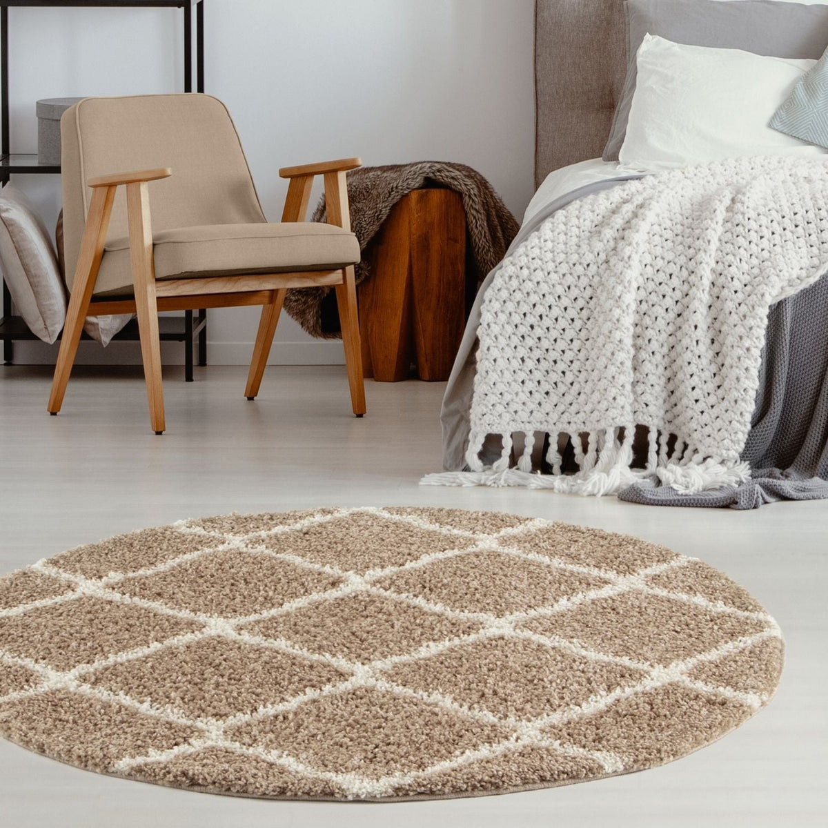 Moroccan Beige Shaggy Rug 720 by The Rugs