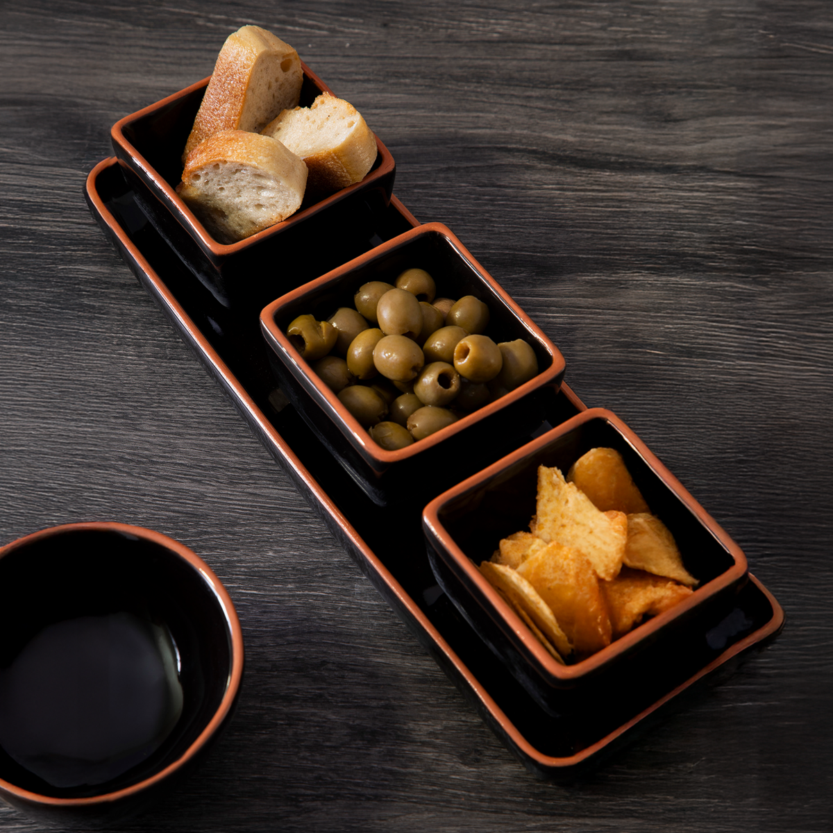 Orsina Calisto Terracotta Dip Bowls with Black Tray | Set of 3