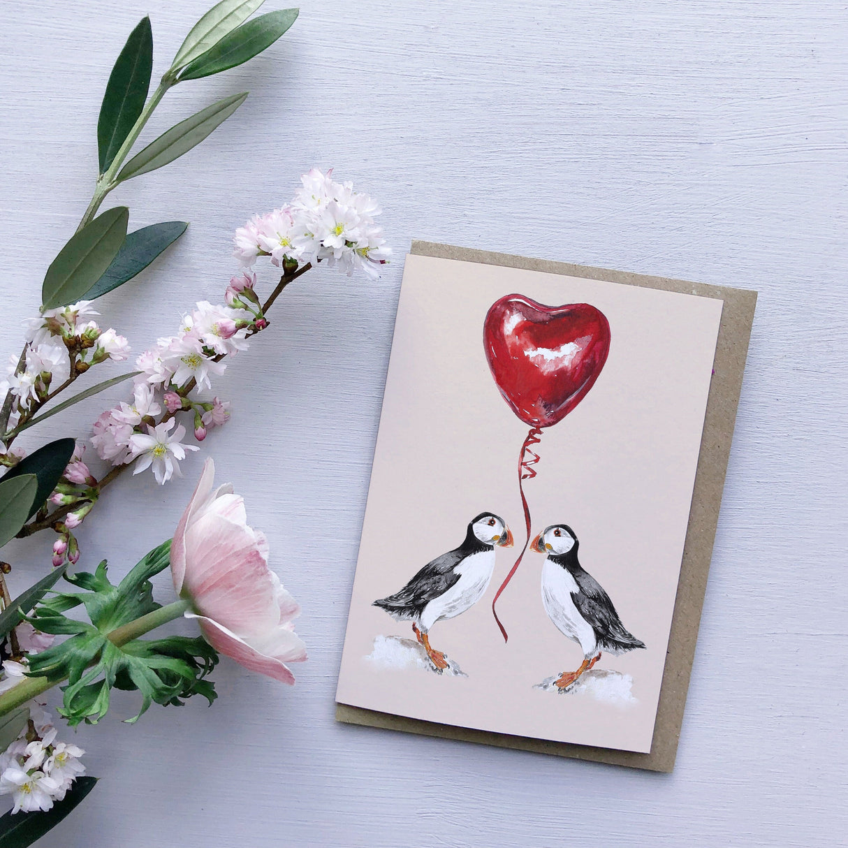 Puffin Love Watercolour Greetings Card | Katie Hipwell Design