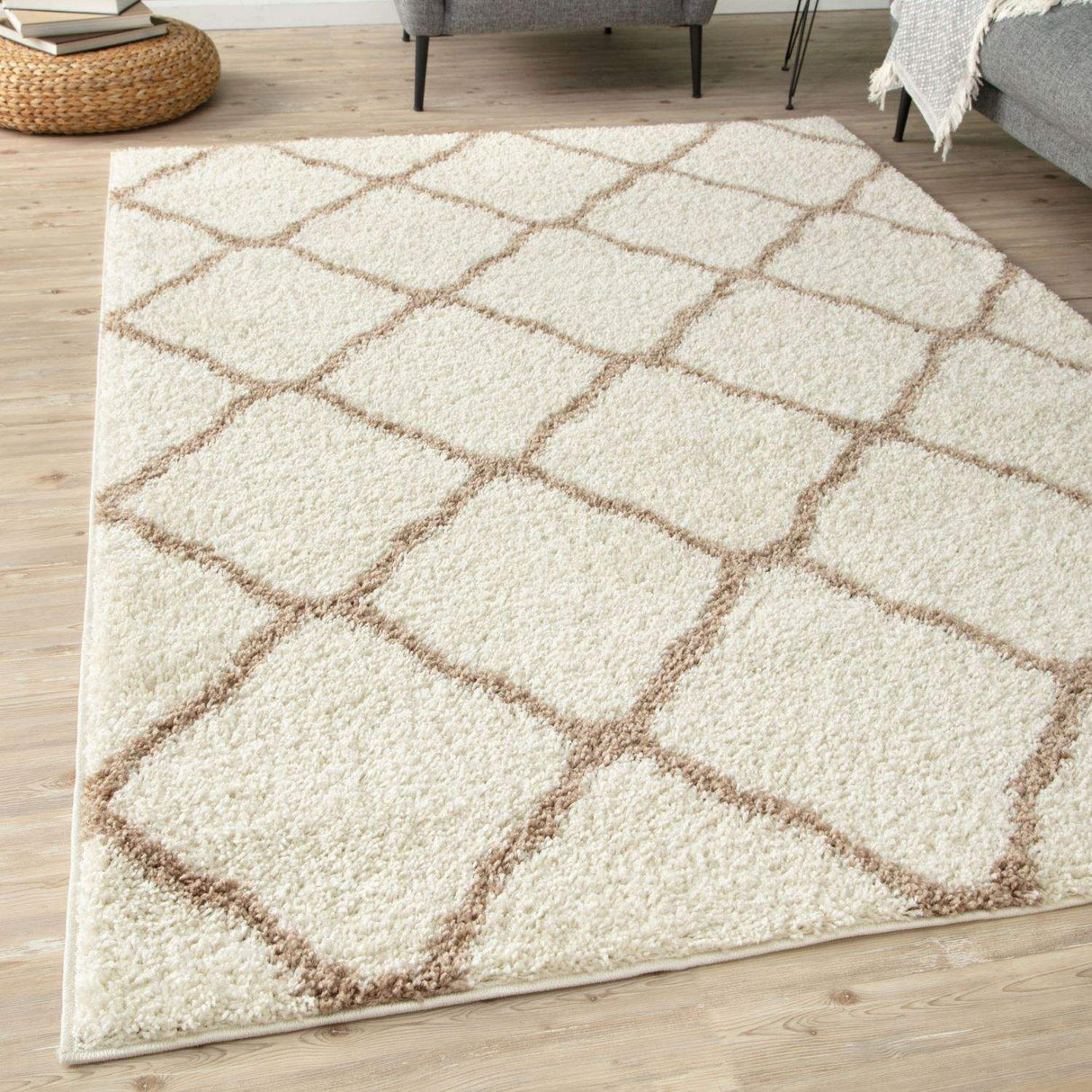 Moroccan Ivory Shaggy Rug 730 by The Rugs