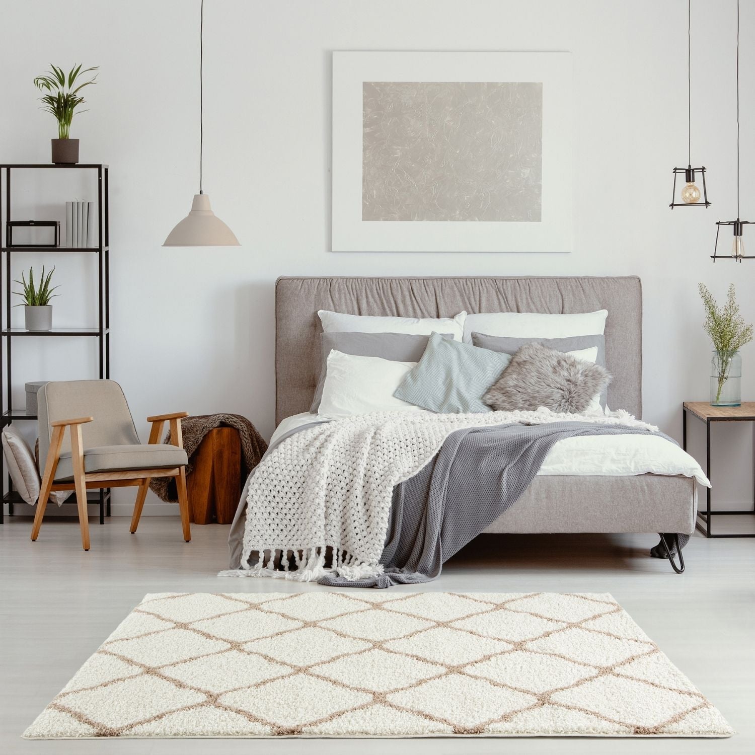 Moroccan Ivory Shaggy Rug 730 by The Rugs