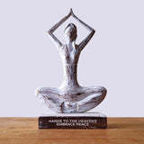 HatiNest Wooden Yoga Lady Hands Up Pose Whitewash Finish