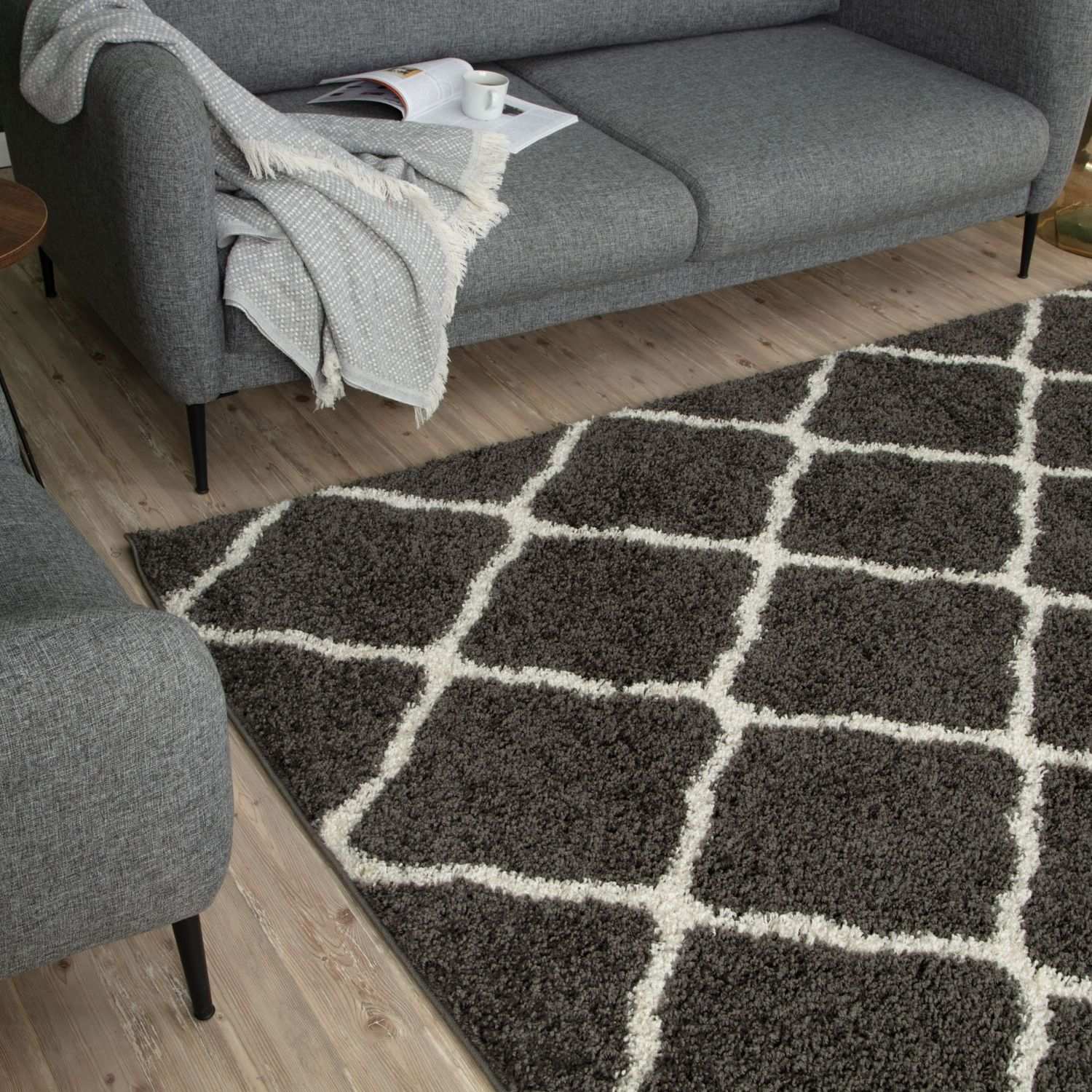 The Rugs Moroccan Dark Grey Shaggy Rug 740