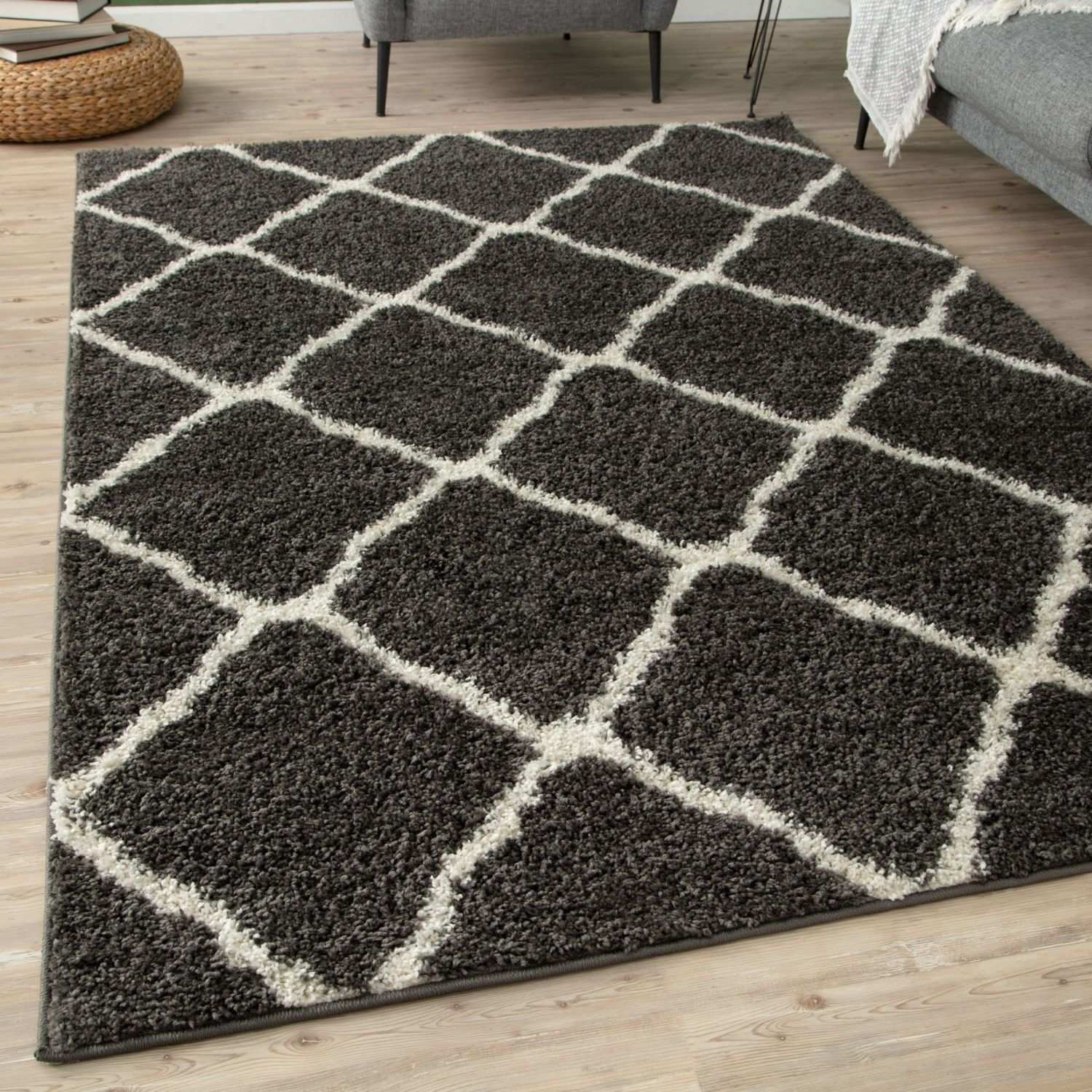 The Rugs Moroccan Dark Grey Shaggy Rug 740
