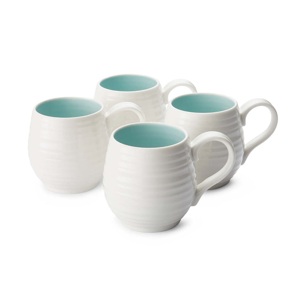 Portmeirion Sophie Conran Porcelain Honey Pot Barrel Mug, 10oz, Set Of 4, Celadon