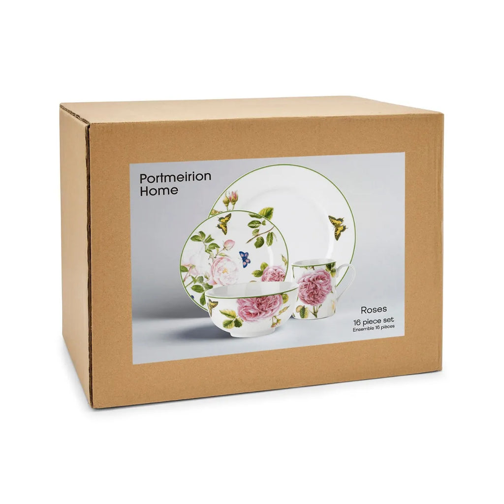 Portmeirion Home 16-Piece Porcelain Dinnerware Set with Pink Roses