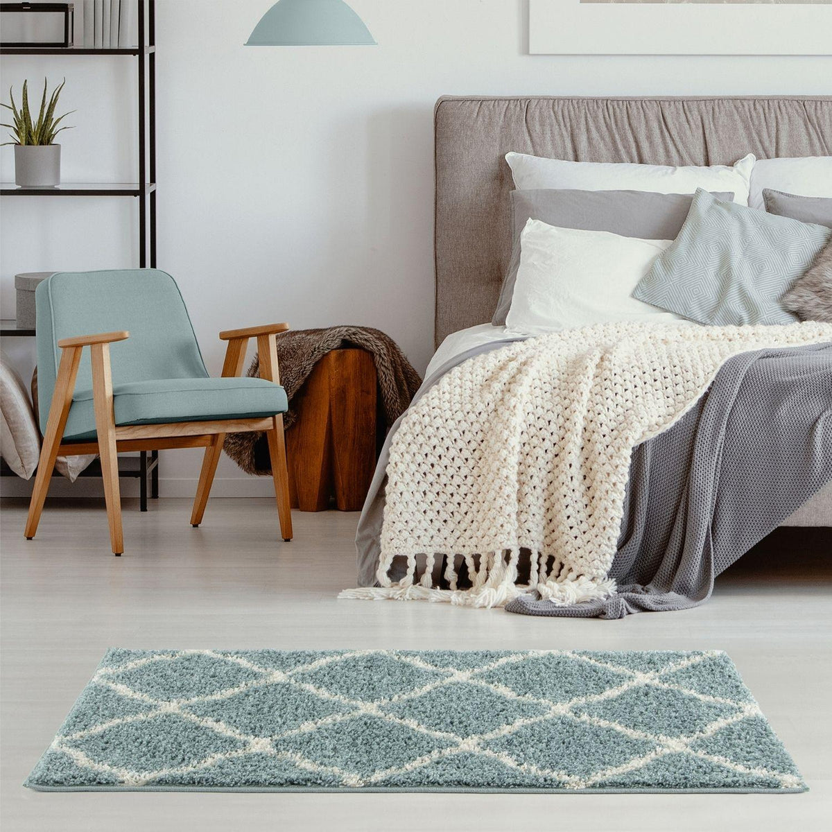 Moroccan Duck Egg Blue Shaggy Rug | 750