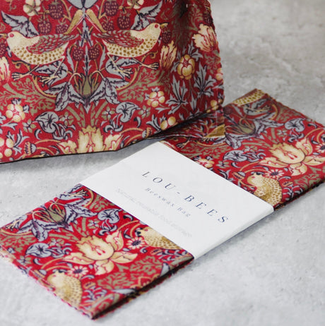 Lou-bees Red Strawberry Thief Beeswax Bag