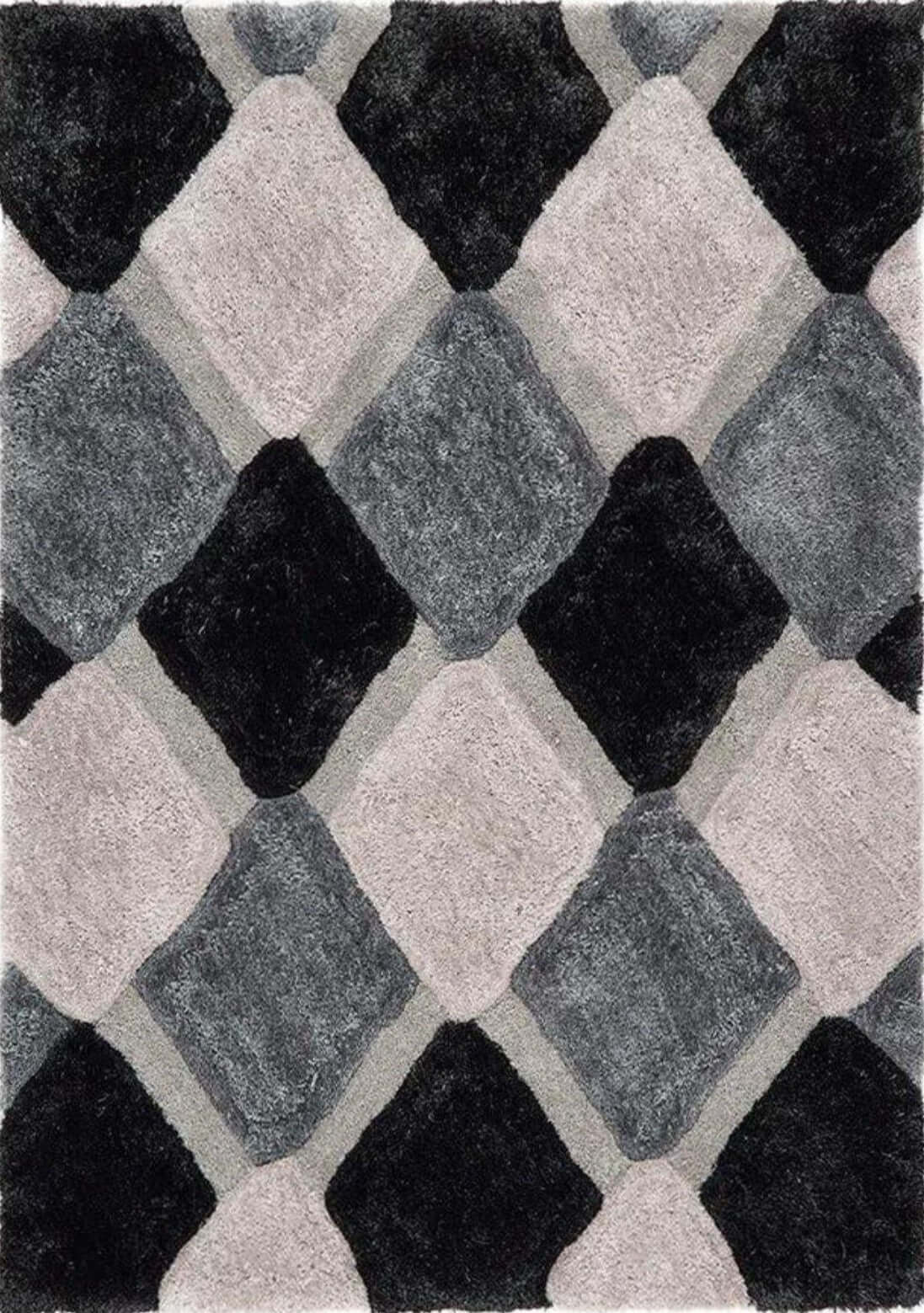 The Rugs 3D Grey Geometric Shaggy Rug