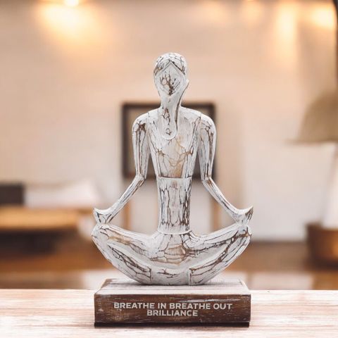 HatiNest Wooden Yoga Lady Easy Pose Whitewash