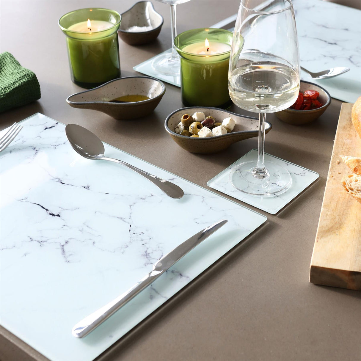 Rinkit Rectangle Glass Chopping Board Marble - 40cm x 30cm