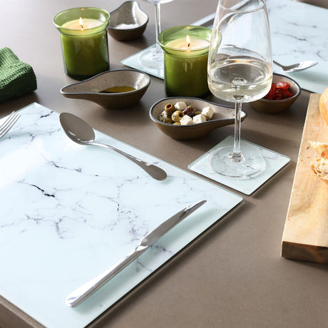 Rinkit Rectangle Glass Chopping Board Marble - 40cm x 30cm