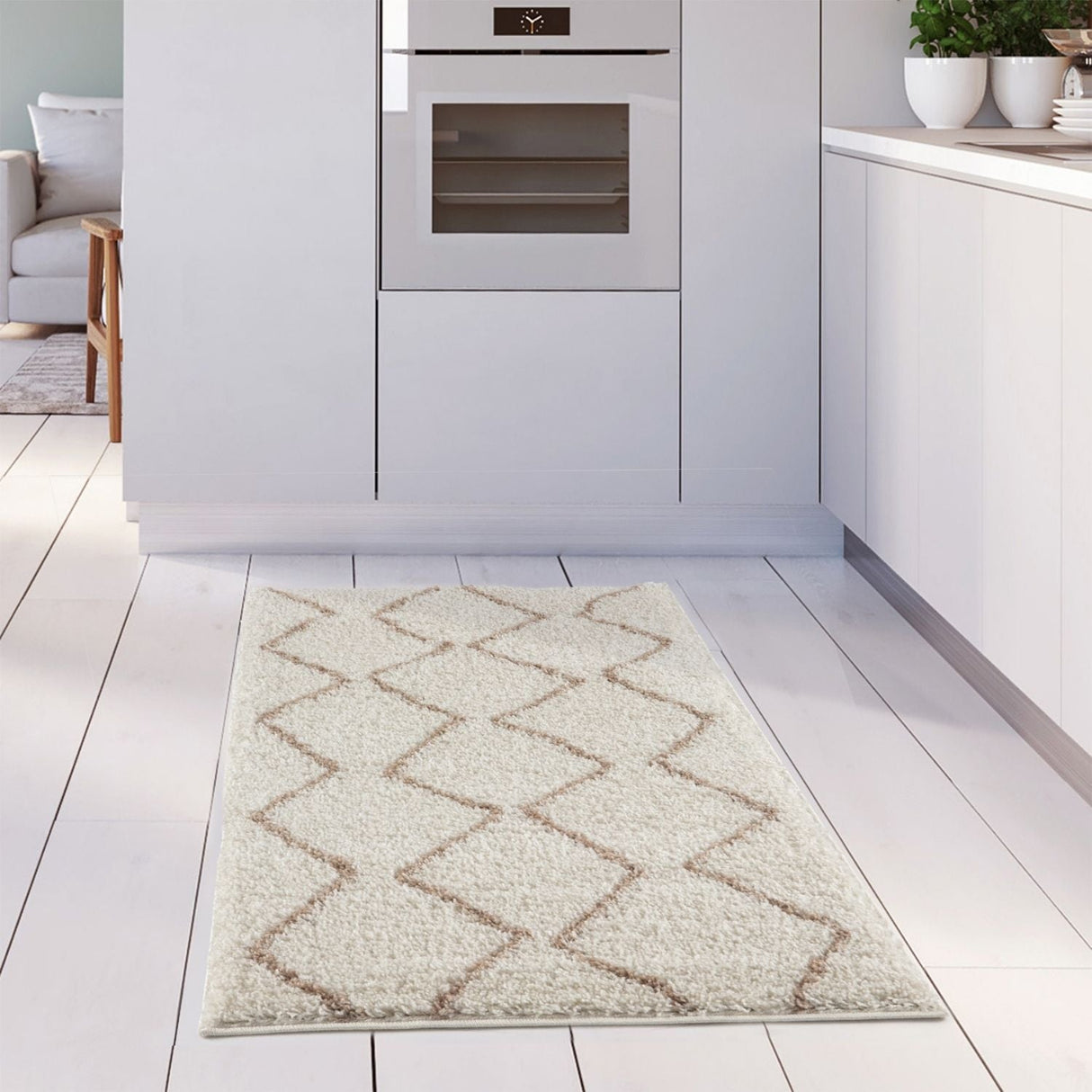 Moroccan Ivory Beige Shaggy Rug | 830