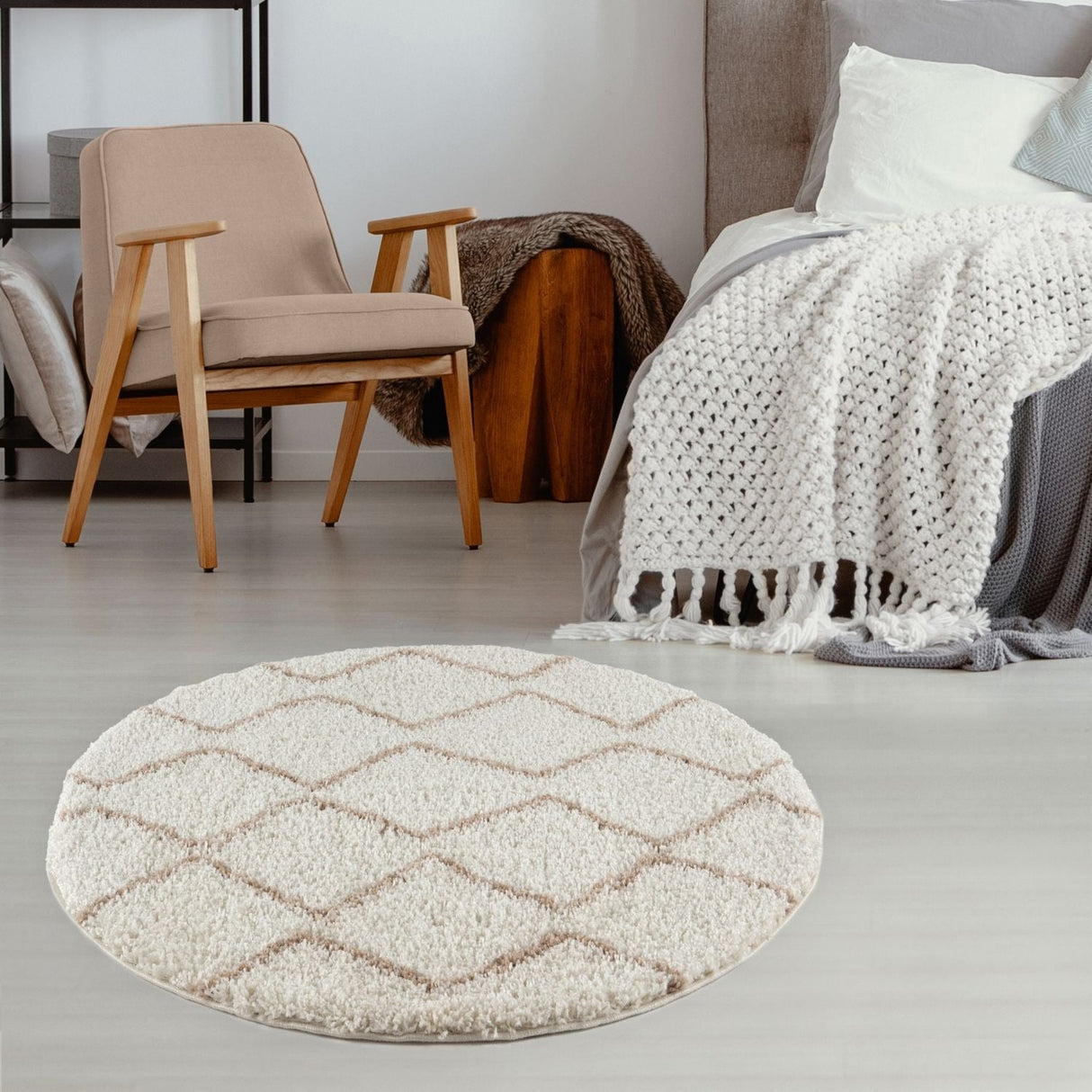 Moroccan Ivory Beige Shaggy Rug | 830