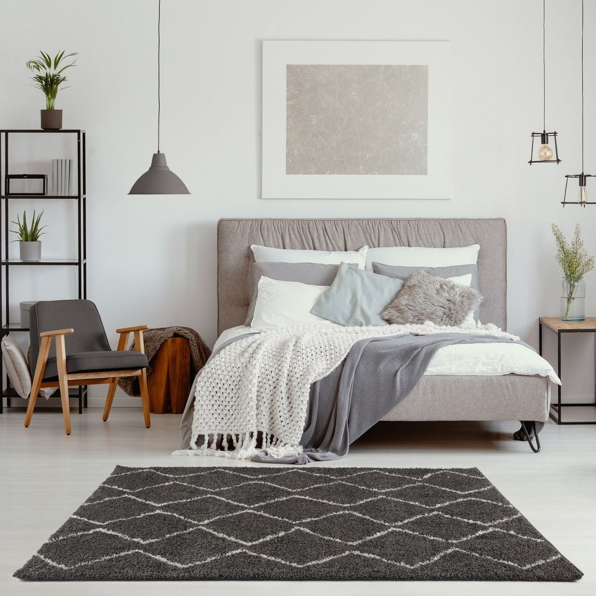 Moroccan Dark Grey Shaggy Rug 840 by The Rugs