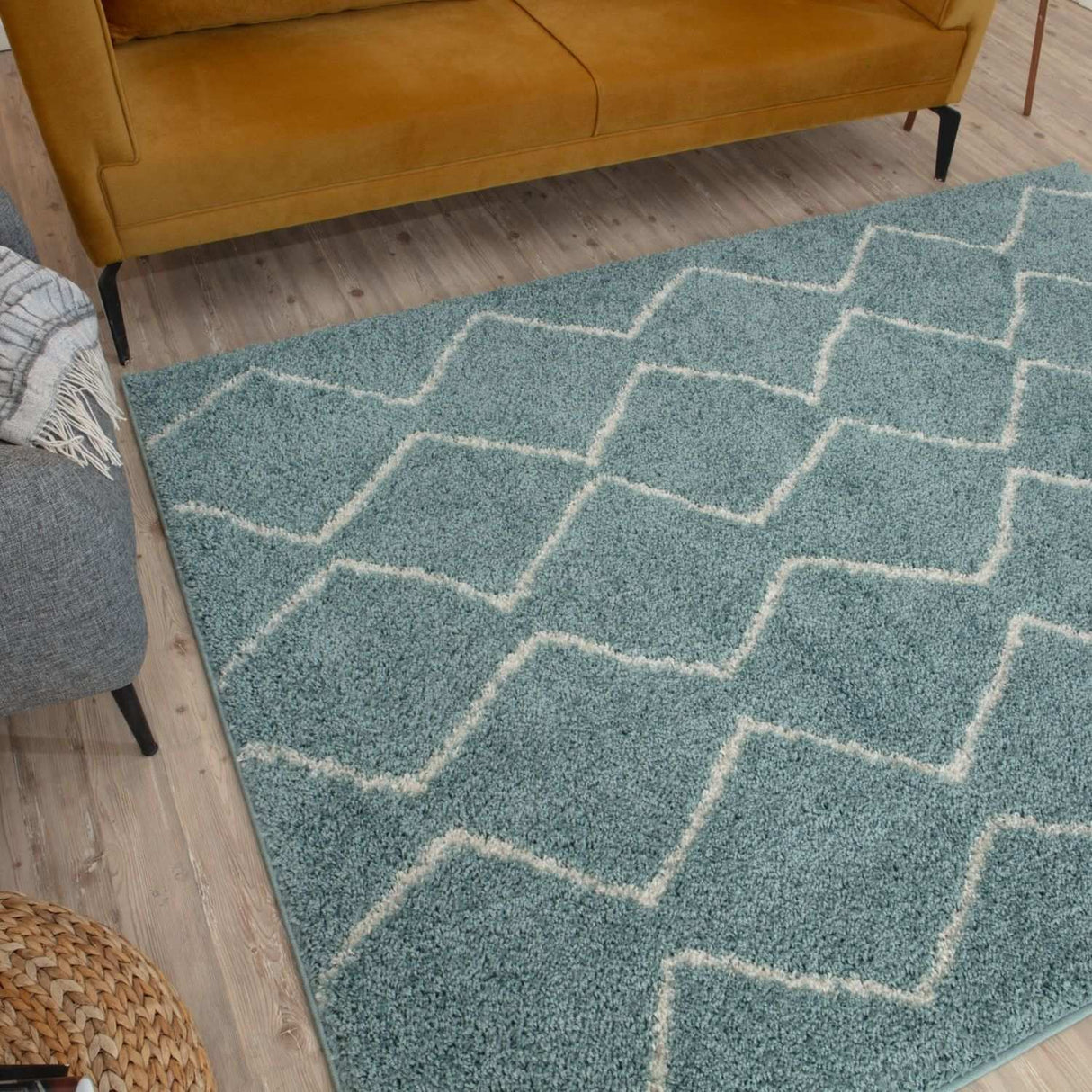 Moroccan Duck Egg Blue Shaggy Rug 850