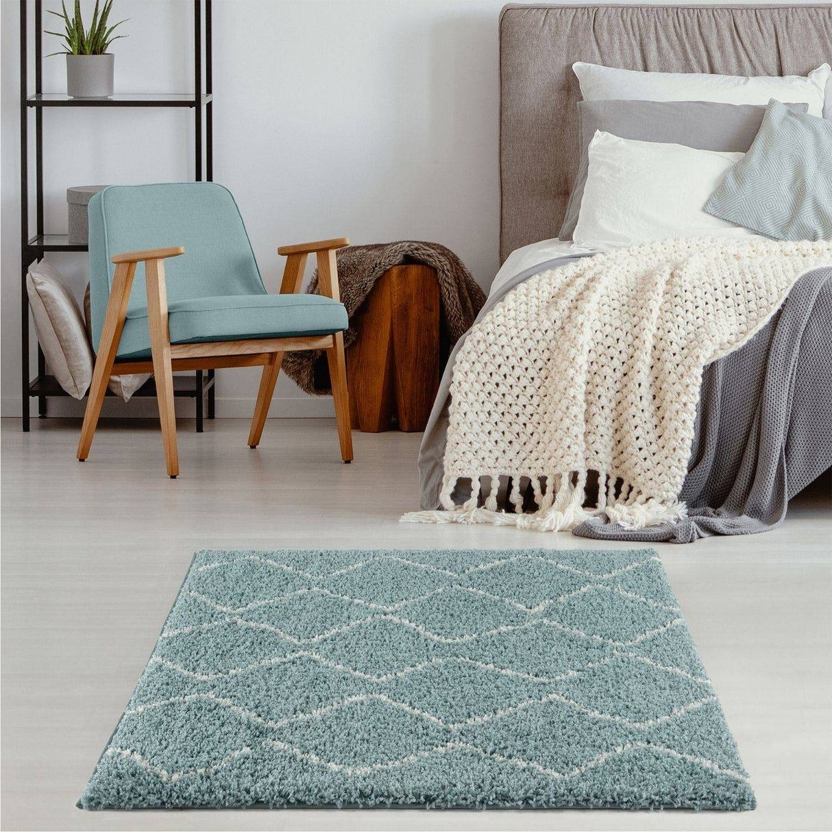 Moroccan Duck Egg Blue Shaggy Rug 850
