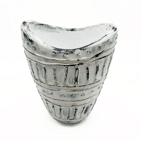 HatiNest Wide Neck Shaped Dry Flowers Vase Cream - 22cm