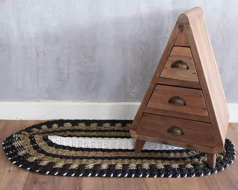 The Rugs Oval Seagrass Black White Tan Rug - 60x120cm
