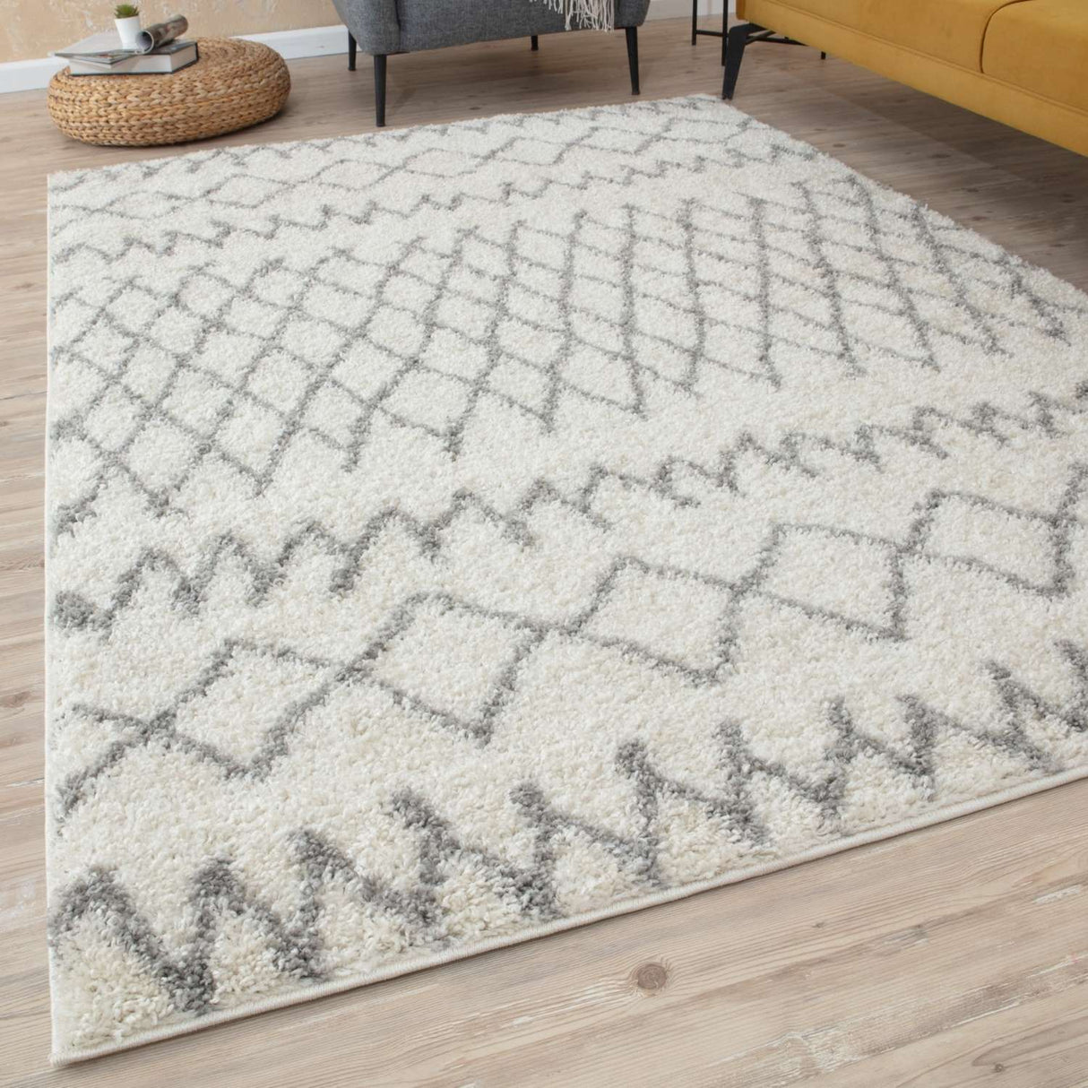 Moroccan Ivory Grey Shaggy Rug 900 | The Rugs