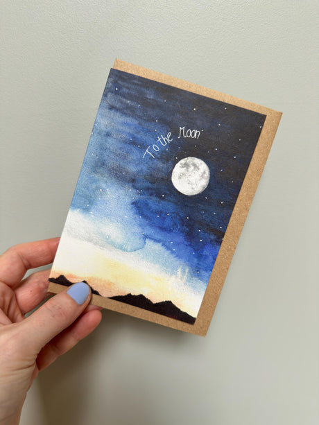 Katie Hipwell Design Hand‑Painted Moon/Stars Watercolour Greeting Card
