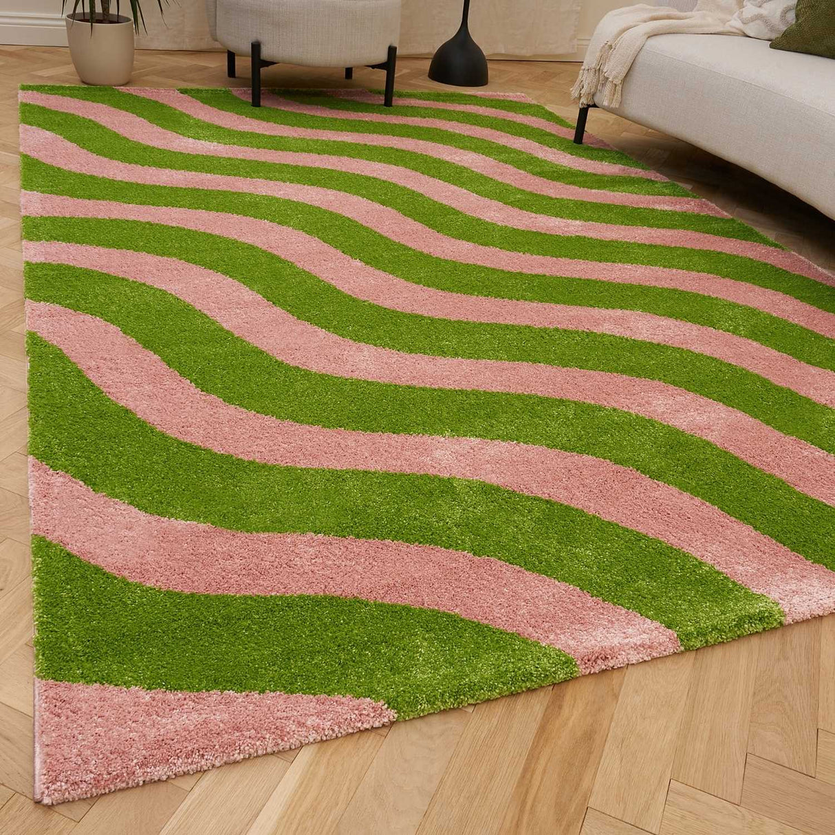 The Rugs Joli Wave Green & Pink Rug