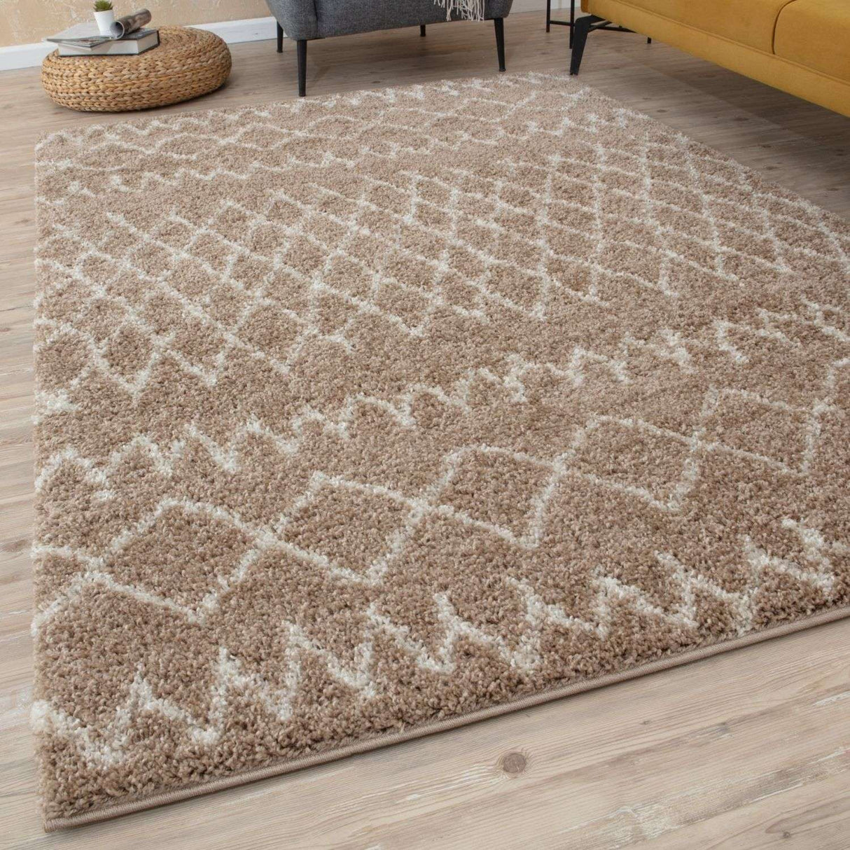 Moroccan Beige Shaggy Rug 920 by The Rugs