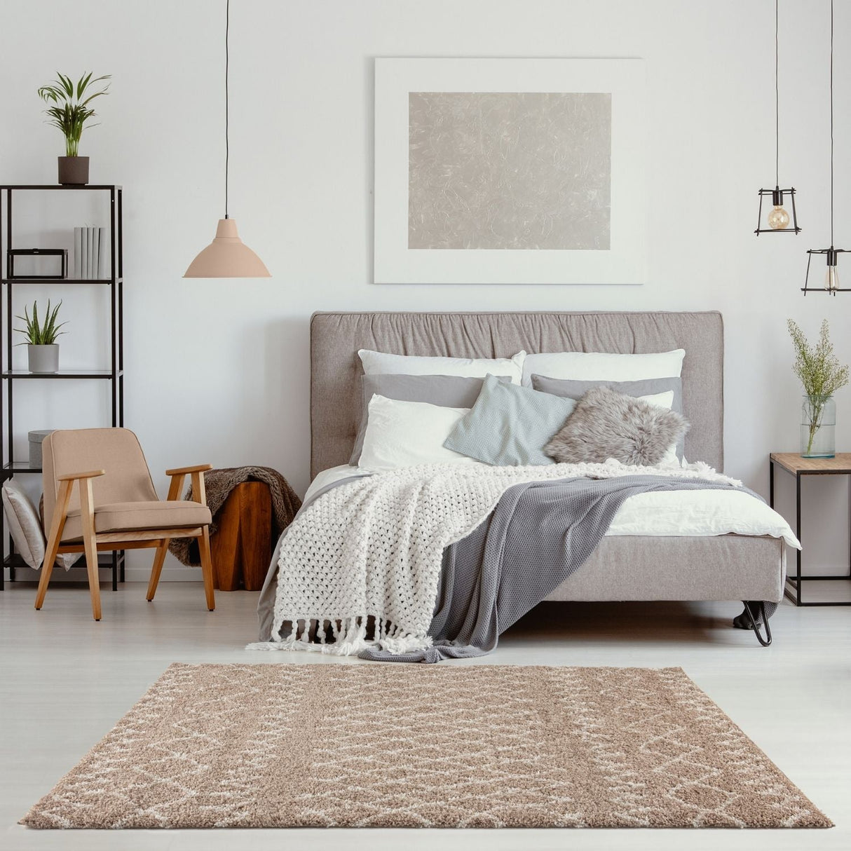 Moroccan Beige Shaggy Rug 920 by The Rugs
