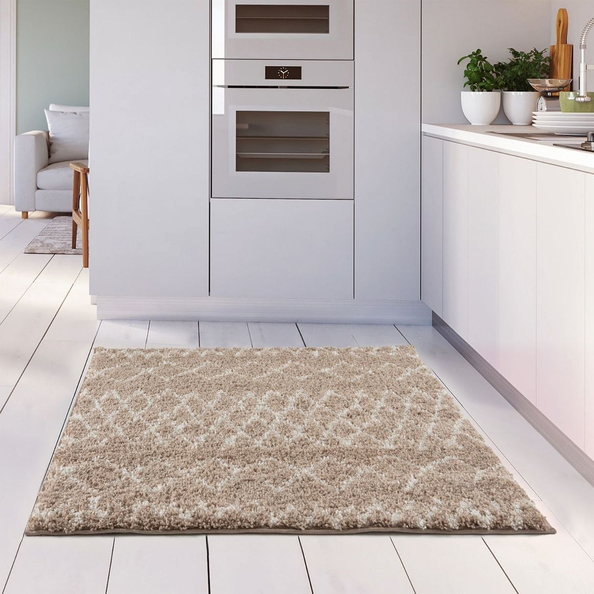 Moroccan Beige Shaggy Rug 920 by The Rugs