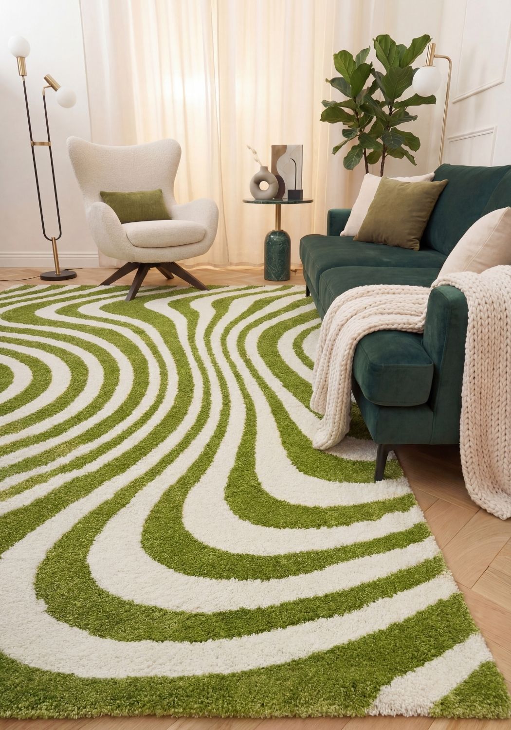 The Rugs Joli Striped Green White Rug
