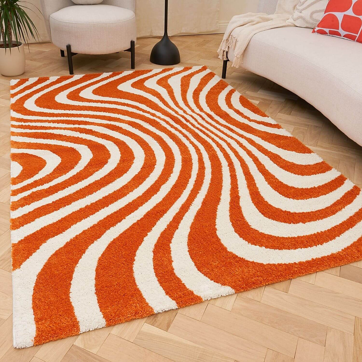 The Rugs Joli Striped Orange White Rug