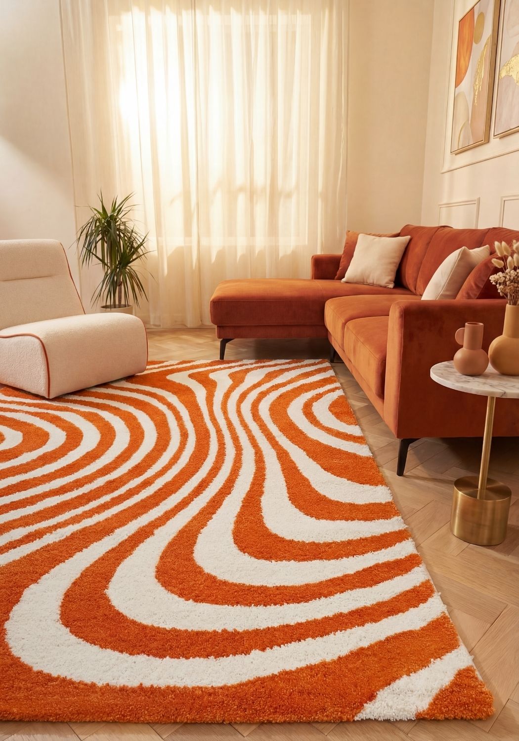 The Rugs Joli Striped Orange White Rug