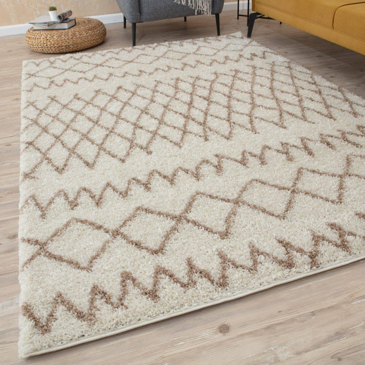 Moroccan Ivory Beige Shaggy Rug | 100% polypropylene