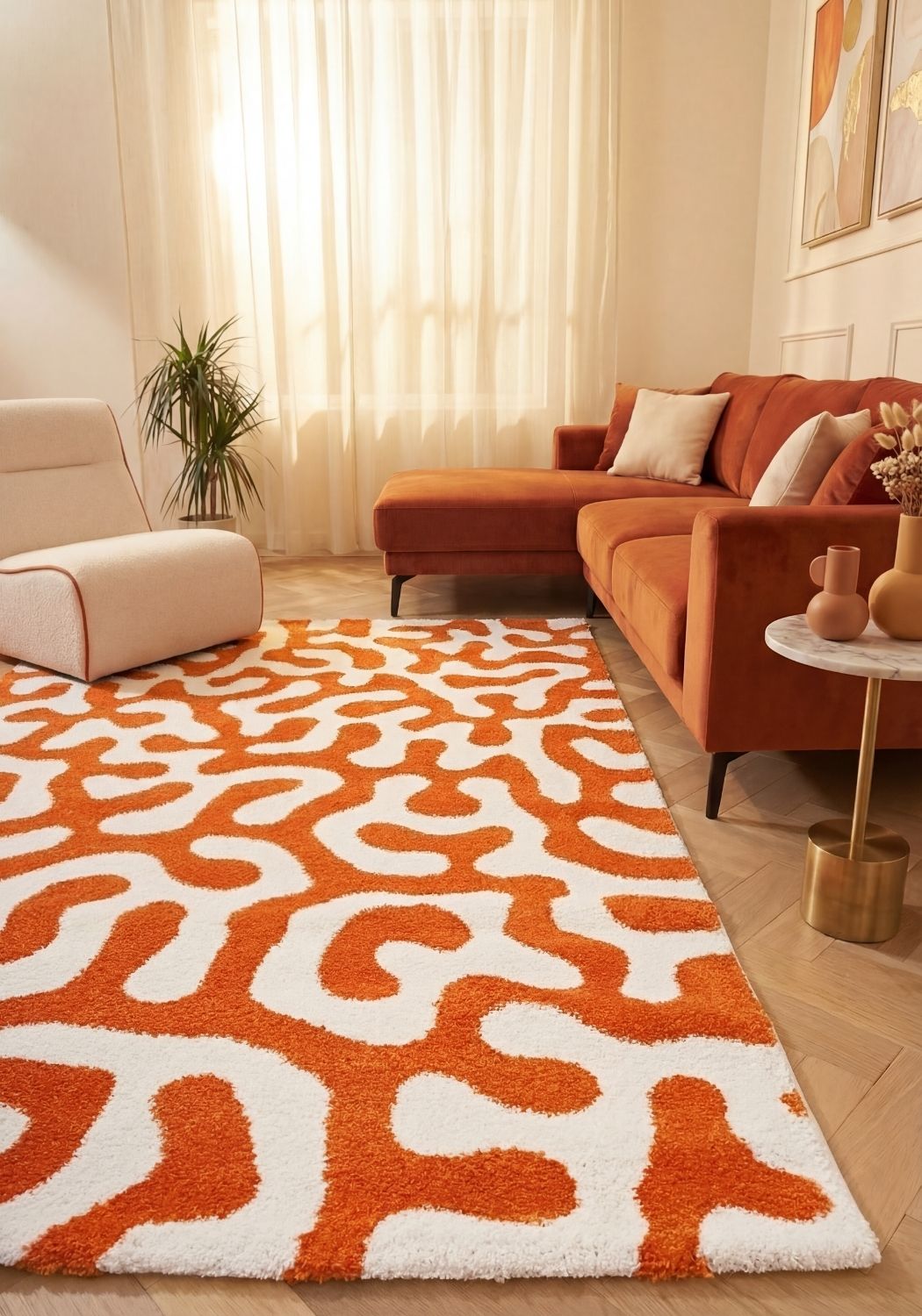 The Rugs Joli Doodle Orange White Rug