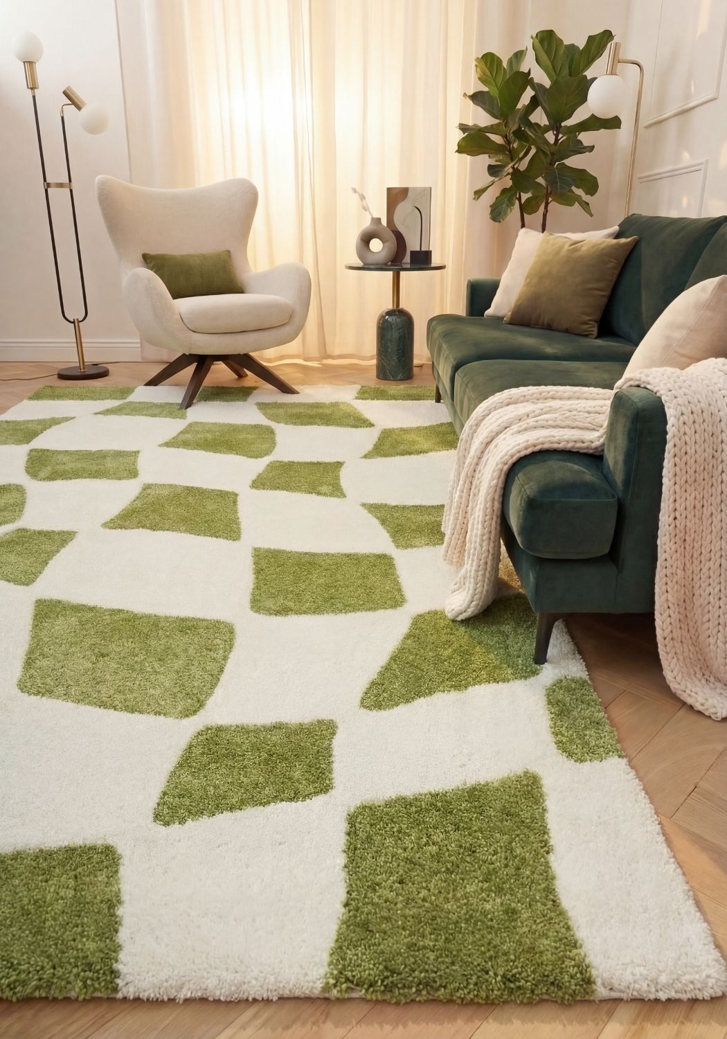 The Rugs Joli Checkered Green White Rug
