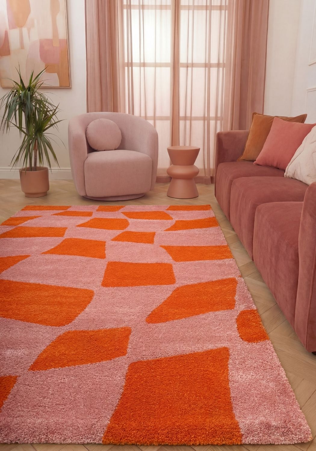 The Rugs Joli Checkered Orange Pink Rug