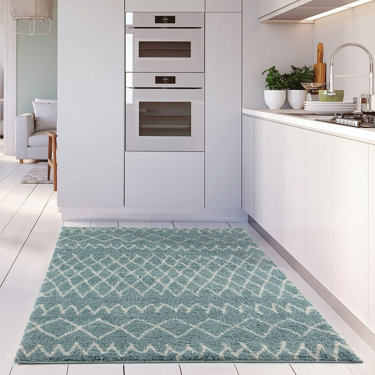 Moroccan Duck Egg Blue Shaggy Rug 950 by The Rugs